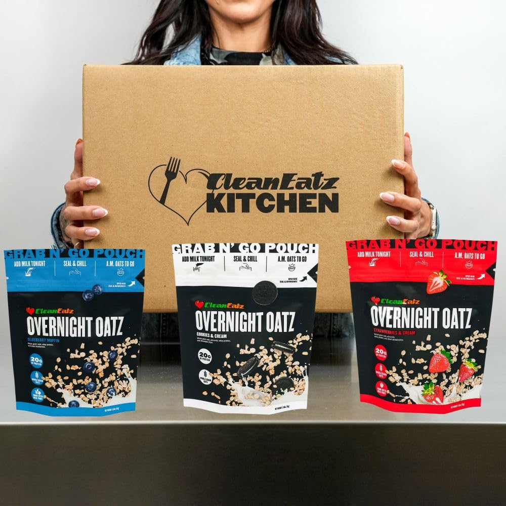 Clean Eatz Overnight Oats – High Protein Overnight Oatmeal (20g Protein) – Whole Grain Oats & Real Fruit – Quick & Healthy Shelf-Stable Breakfast, 12-Count (Blueberry Muffin)