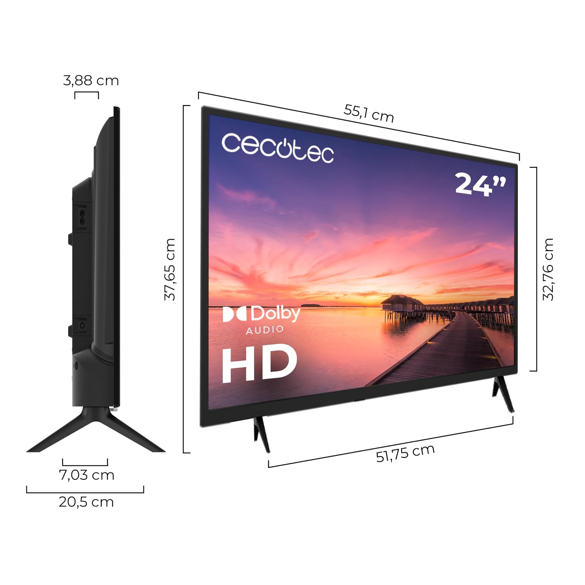 Cecotec TV 24" - Televisore 0 Series 0024. Schermo 24", HD, Risoluzione Immagini e Video Ottima, Sistema Dolby, Memoria Flash, Connettività HDMI/USB, Telecomando, Classe E