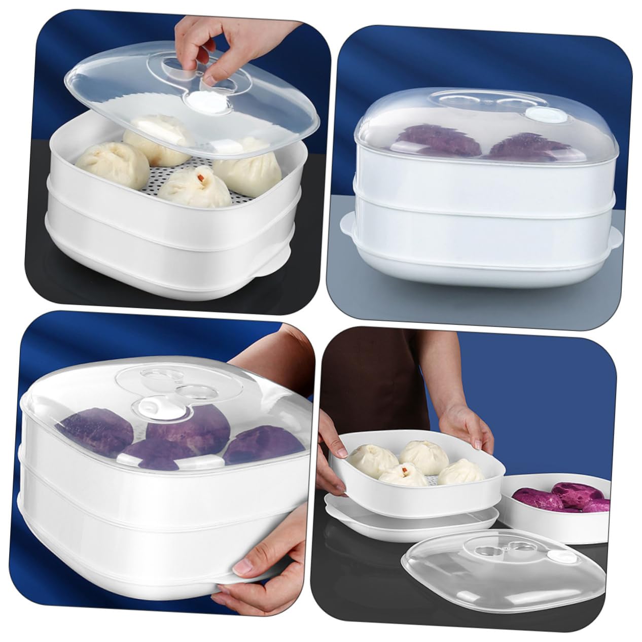 Alimentos Eléctricos Cocina Microondas Cesta Tapa Bollos De Vapor Bola De Masa De Arro 8