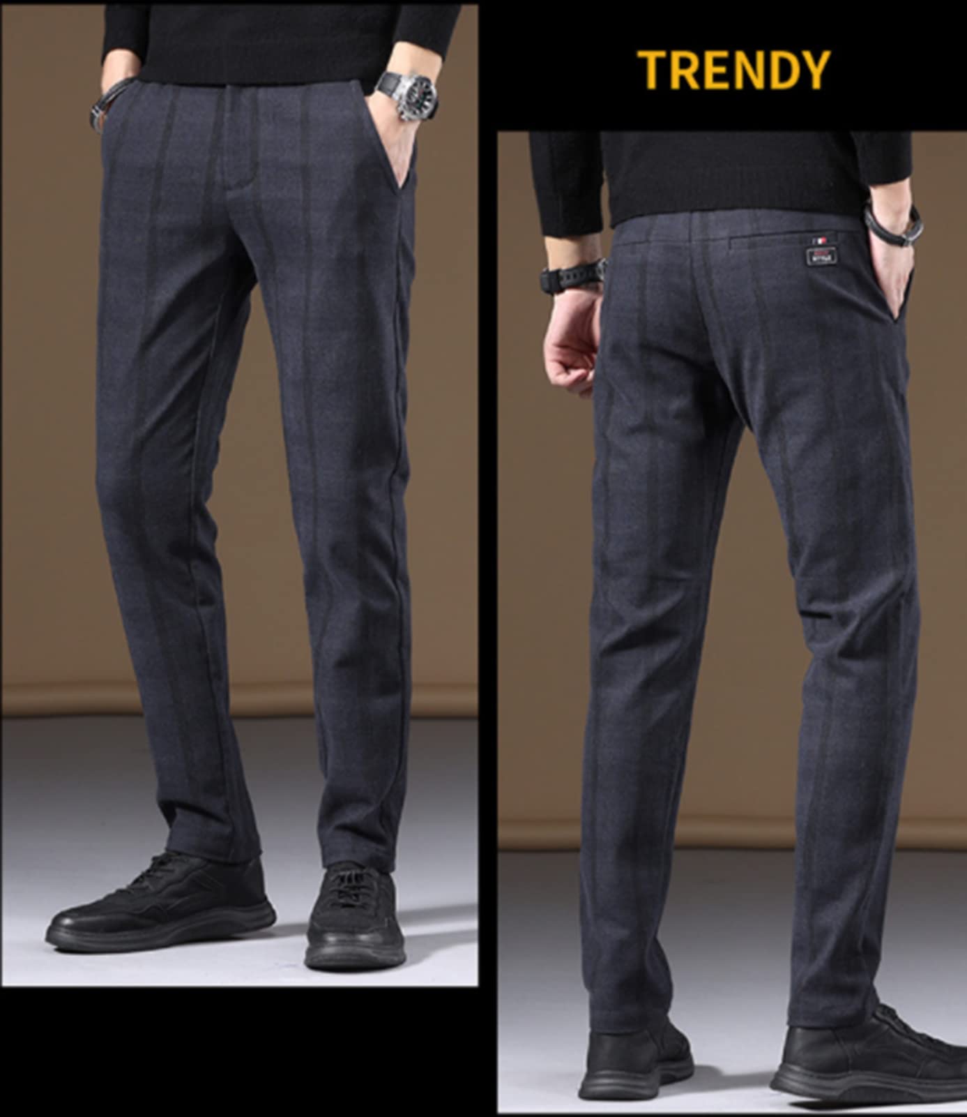 Pantalone Da Uomo A Quadri Con Vita Elastica Casual,Sottile Uomo Pantaloni Da Jogging Slim Fit,Uomo Slim Fit Pantaloni,Con Pantaloni Skinny Eleganti 2,31