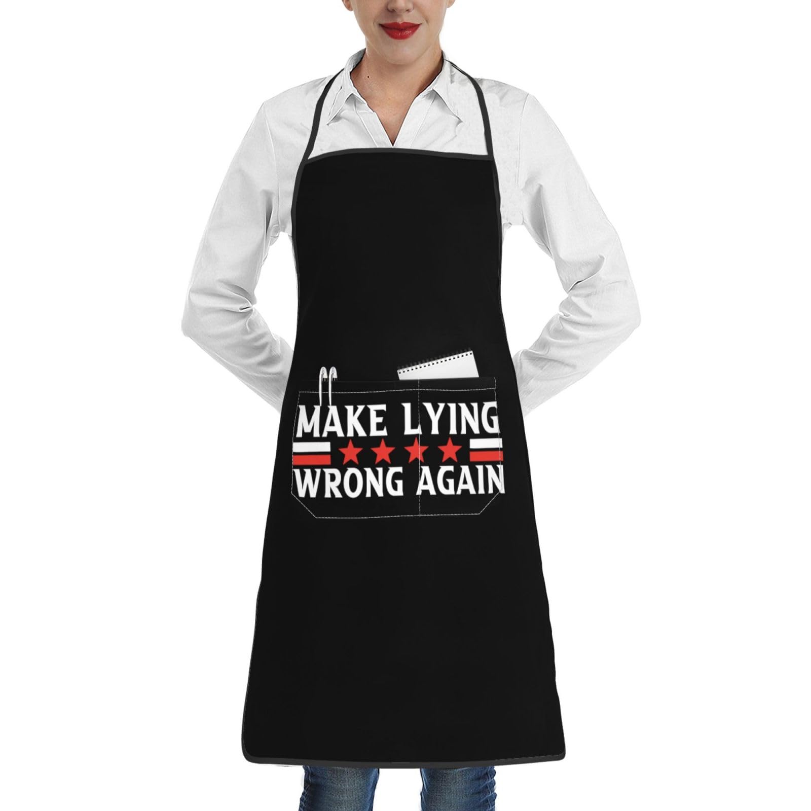 nopicsn Make Lying Wrong Again Apron for cooking with Pockets Women Men Kitchen Chef Funny Aprons