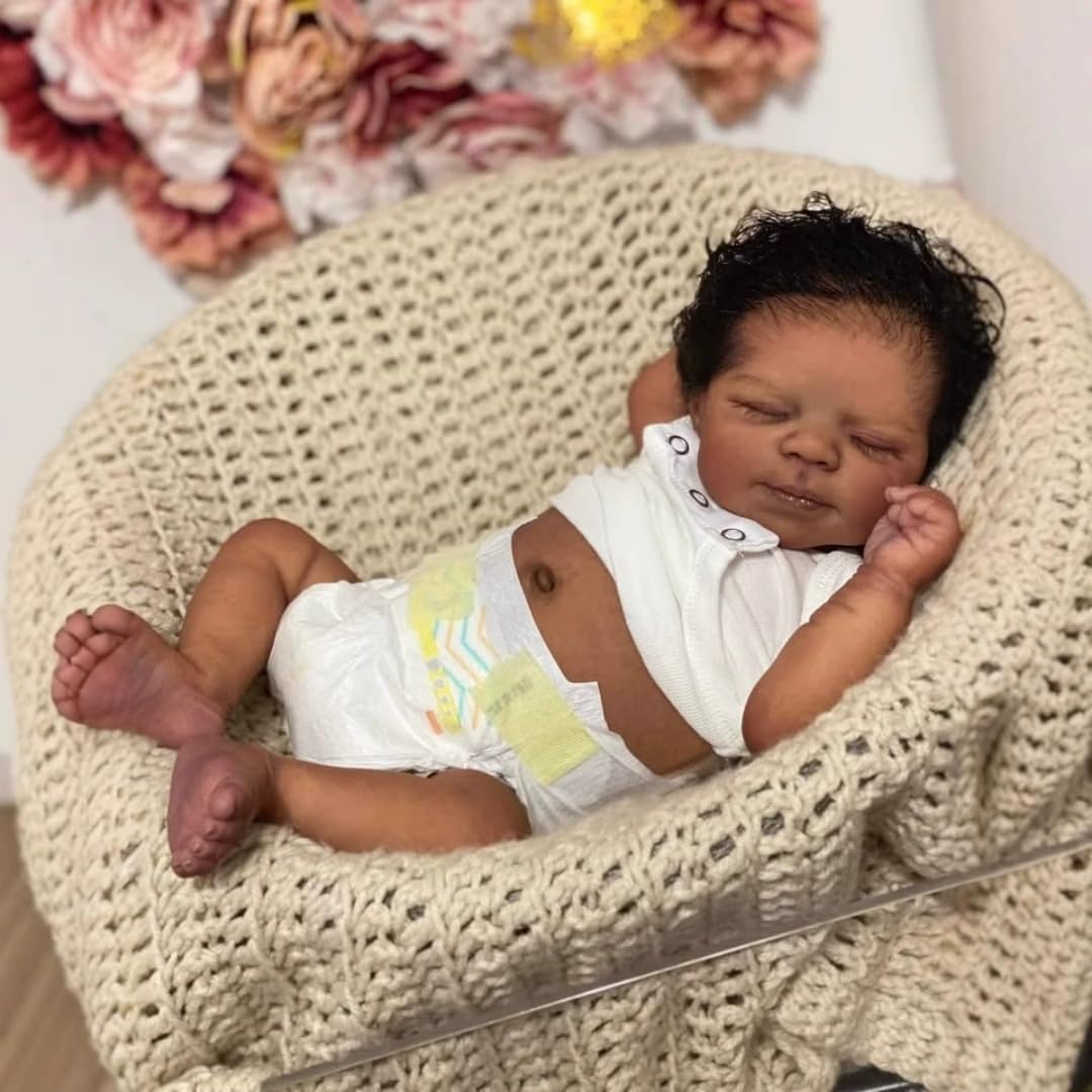 GYCV Reborn Baby Dolls Silicone Full Body Black Boy 19 Inch Lifelike Sleeping Baby Doll Poseable Realistic Newborn Baby Dolls African American Reborn
