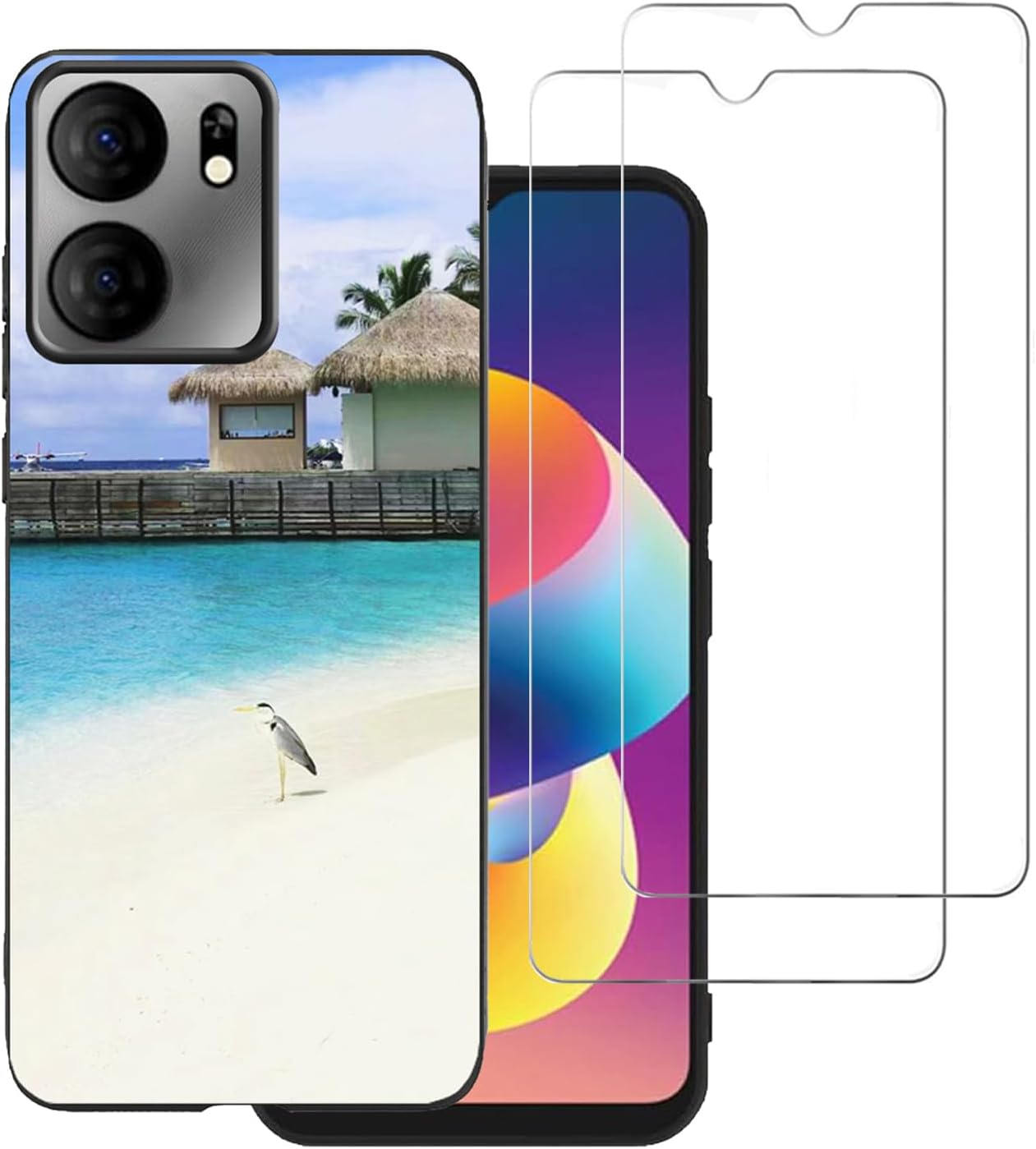 DAMONDY Case for Tracfone BLU View 5 with 2 Pack Screen Protector, Soft Slim Abstract Sea Designer Case for Girls Women Soft Rubber TPU Shockproof Back Phone Cover for BLU View 5 B160V -Sea