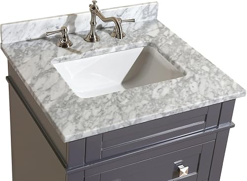 Miniatura 6 de Eleanor tocador de baño de 24 pulgadas (gris marinoCarrara) incluye armario gris marino con encimera de mármol italiano de Carrara y fregadero de