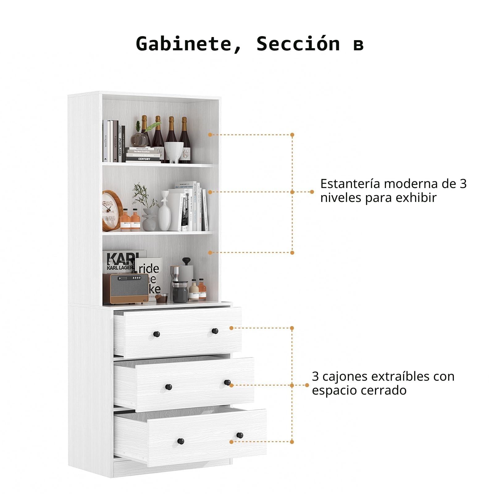 VOWNER Estantería con Puertas, 180 cm Vitrina de Cristal, Librería de 6 Niveles con Puertas y Armario, Vitrina Salón, Aparador Comedor, Aparador Cocina, Estantería Oficina, ABA (Blanco)