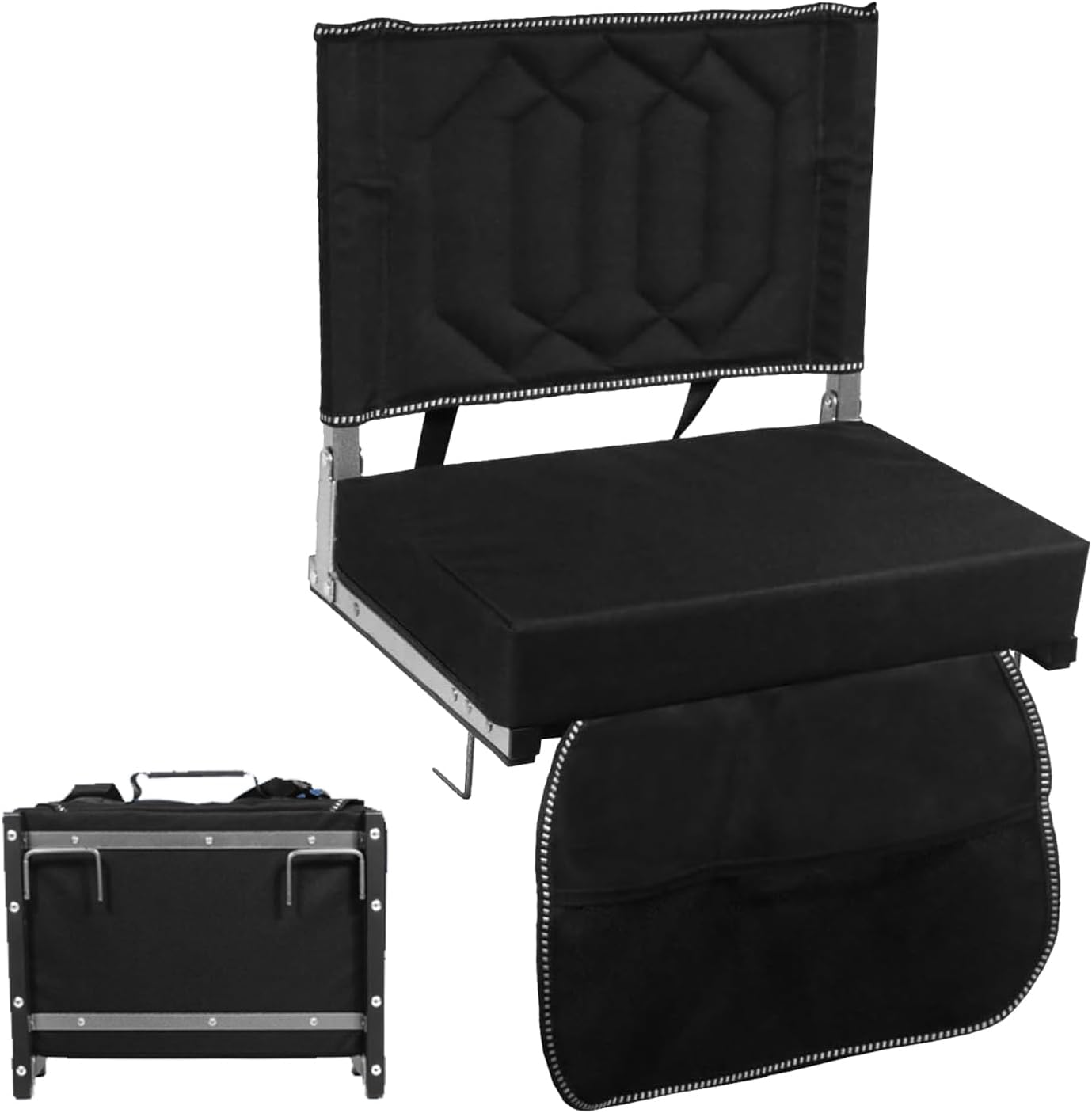 Comfortable Stadium Seats for Bleachers with Back Support & Cushioned Seat, Shoulder Strap, Carry Handle, and Storage Pockets, Perfect for Sports, Concerts, Camping & Outdoor Events, 1pack, Black