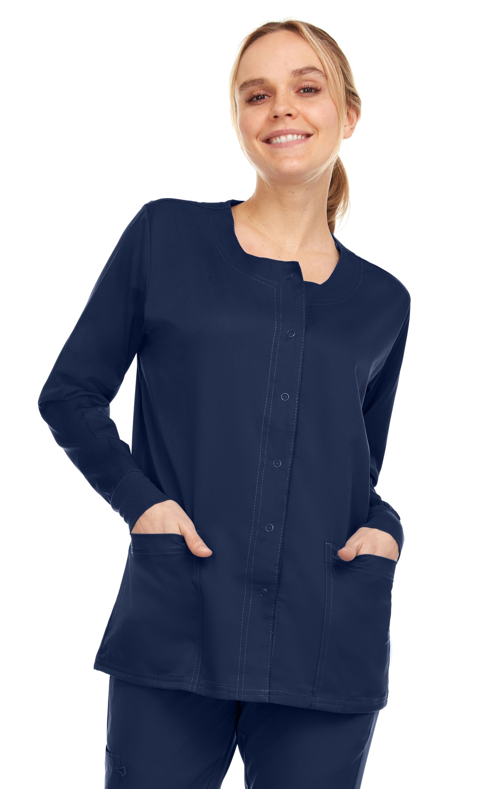 MediChic Women's Scrubs Medical Warm Up Nurse Scrub Jacket, Available in Over 10 Colors Navy