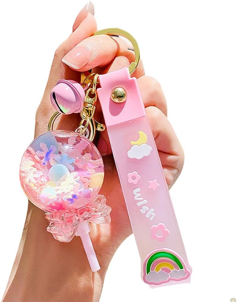Girls Women Romantic Beautiful Rainbow Bean Candy Snowflake Lollipop Bottle Keychain Keyring Key Chain Key Ring