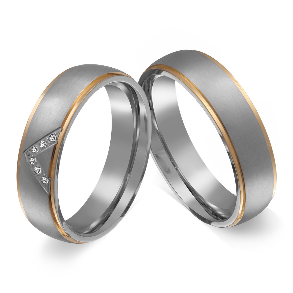 Juwelier Schönschmied - Zwei Partnerringe Freundschaftsringe Trauringe Edelstahl Zirkonia inkl. persönliche Lasergravur LANr208HD - Majesto