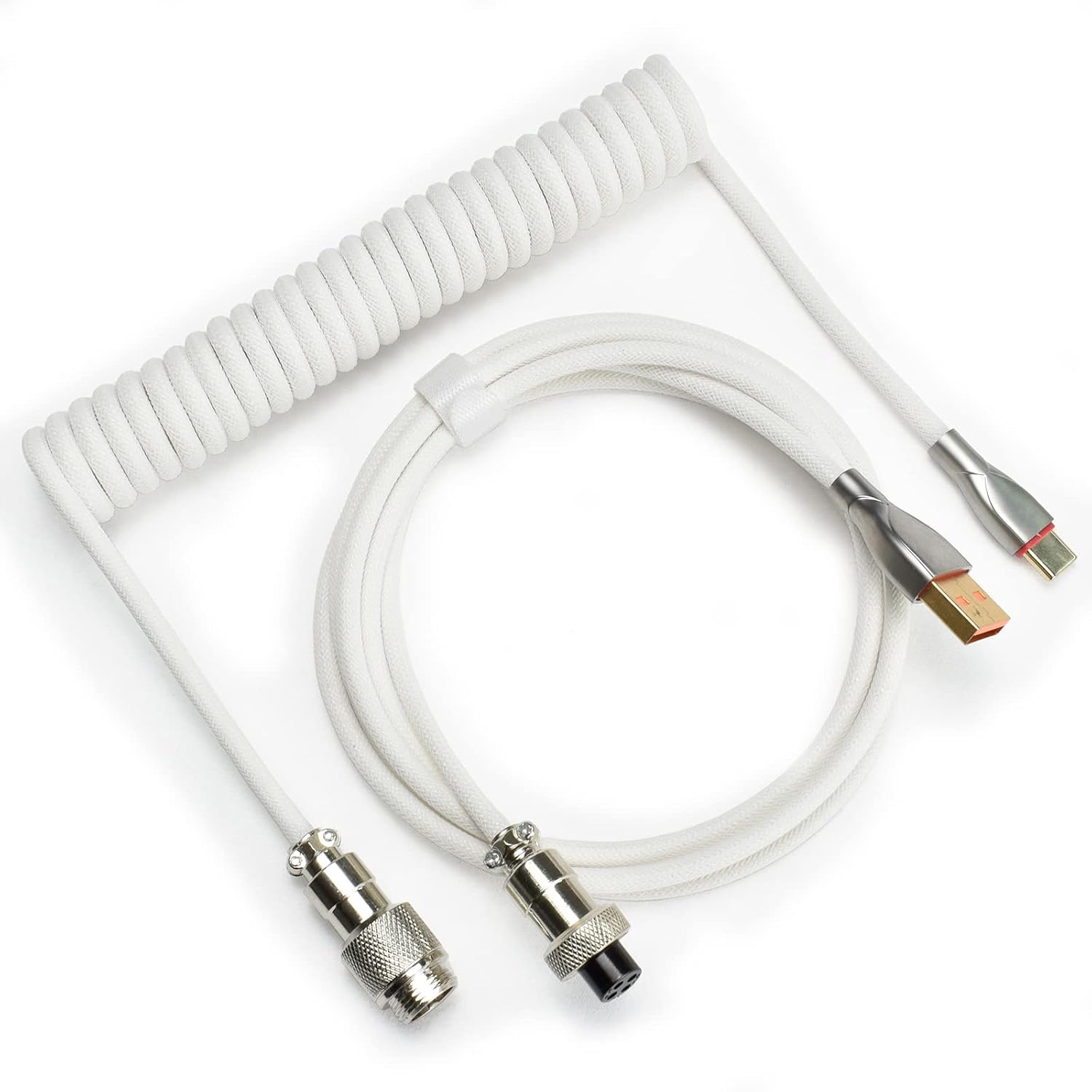Braided Keyboard Cables 1.5m Coiled Type-C to USB A with Detachable Aviator Connector.for Gaming Keyboard/Tablet (Black)