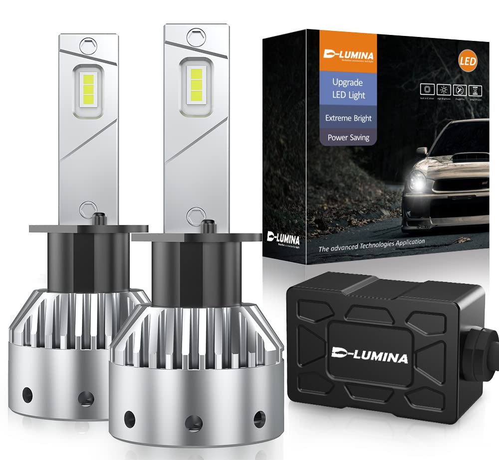 D-Lumina H1 LED Headlight Bulbs, 100W 16000LM 500% Brighter LED Headlights Conversion Kit 6500K Cool White IP68 Waterproof, 100,000 Hour Lifespan, Pack of 2