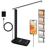 shinelife LED Desk Lamp for Office Home, Bright Desk Light with USB Charging Port, Adjustable Dimmable Desk Lamps 5 Modes 5 Brightness, Touch Study Lamp for Nail, Craft, Puzzle, Sewing, Study, Black