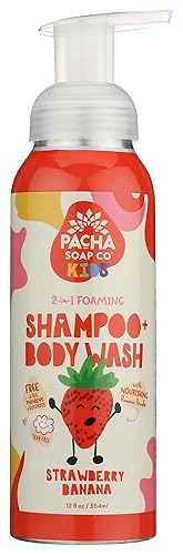 Pacha Soap Kids Strawberry Banana 2 en 1 Champú y gel de baño, 12 Fz
