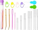 Hekisn 25Pcs Grand kit d'aiguilles de fil flou pour les yeux, Tailles assorties Aiguille de darning pour les bandes de bent, Aiguilles à coudre avec fils d'aiguille & Marqueurs de mailles pour tricoter au Crochet (vert)