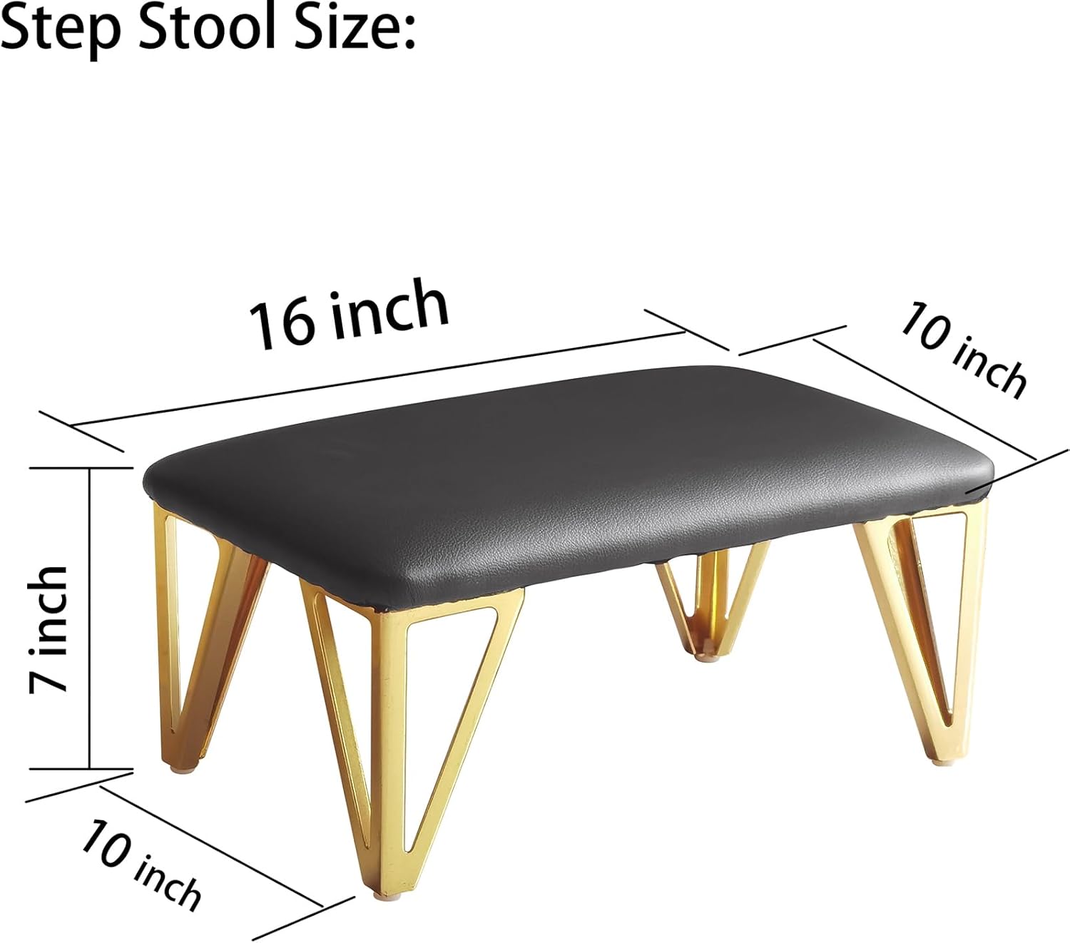 Small Foot Stool Ottoman 7 Inch with Metal Legs Faux Leather Ottoman Foot Rest for High Beds Seat Chair Couch Sofa Patio Bedroom Living Room Office (Black Surface, Rectangular)