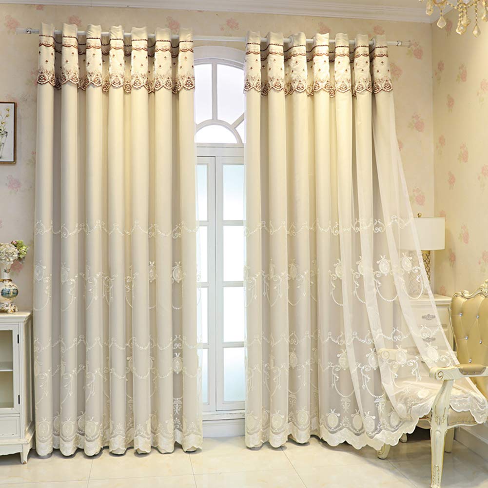 Bei Rideaux occultants à double couche avec voilage en dentelle embroiy parfaits pour bloquer la lumière et décorer la maison.