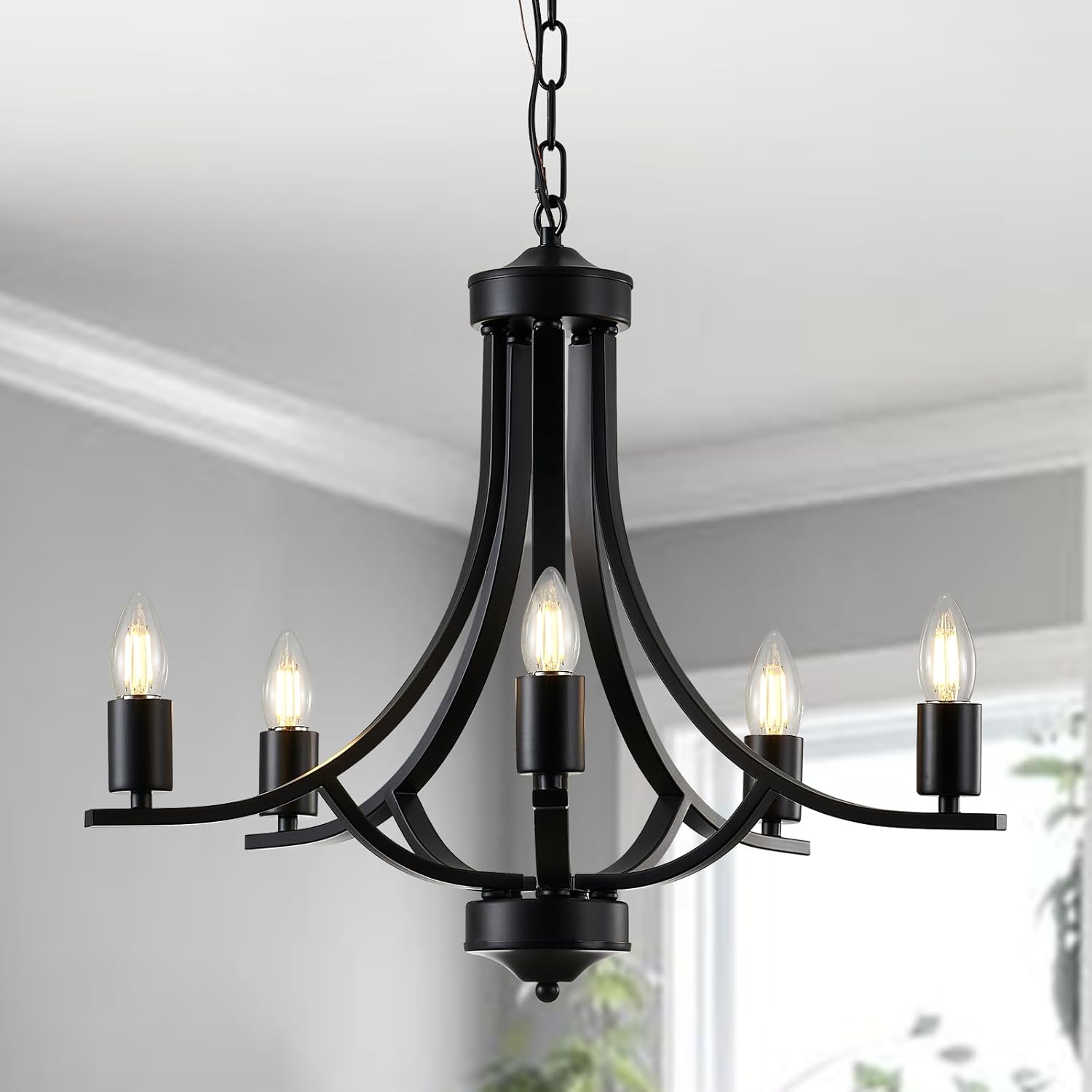 MIAYBPH Farmhouse Chandelier for Dining Room, 5-Light Chandelier Black Pendant Light Fixture ...