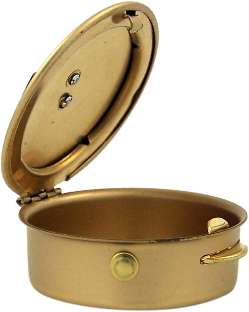 Catholic Pyx Small Eucharist Pyx with Pewter Jerusalem Cross, Polished Brass, 1 1/2 Inch