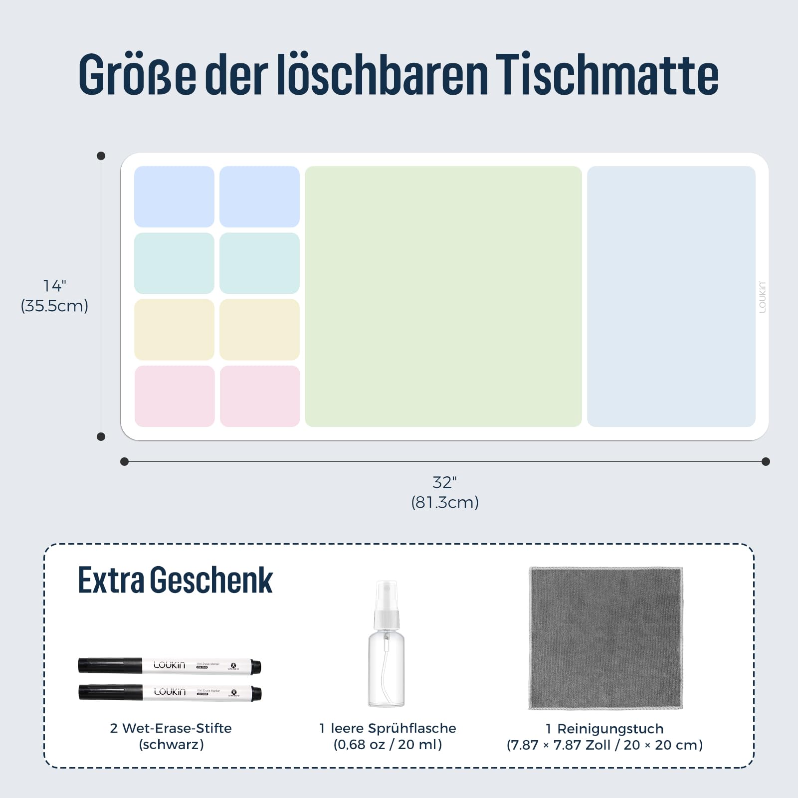 loukin Löschbare Trocken-Weißraum-Schreibtischmatte, Mauspad & Kalender, Schreibtafel, rutschfeste Schreibtischunterlage für Büro, Zuhause, Schule (inkl. Trockenlöschmarker) 32"x14"