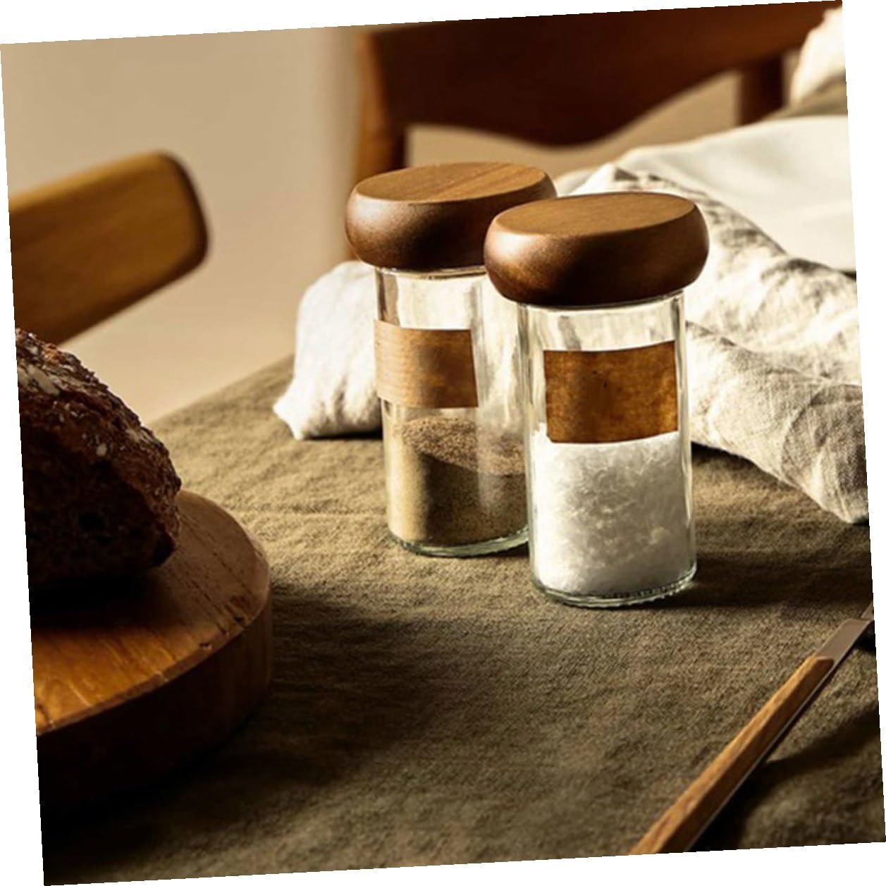 STOBAZA Vasetti per Spezie in Vetro Coperchio in Legno e Vassoio in Acacia Contenitori per Condimenti Sigillati per Zucchero e Spezie per Cucina Ristorante e Campeggio