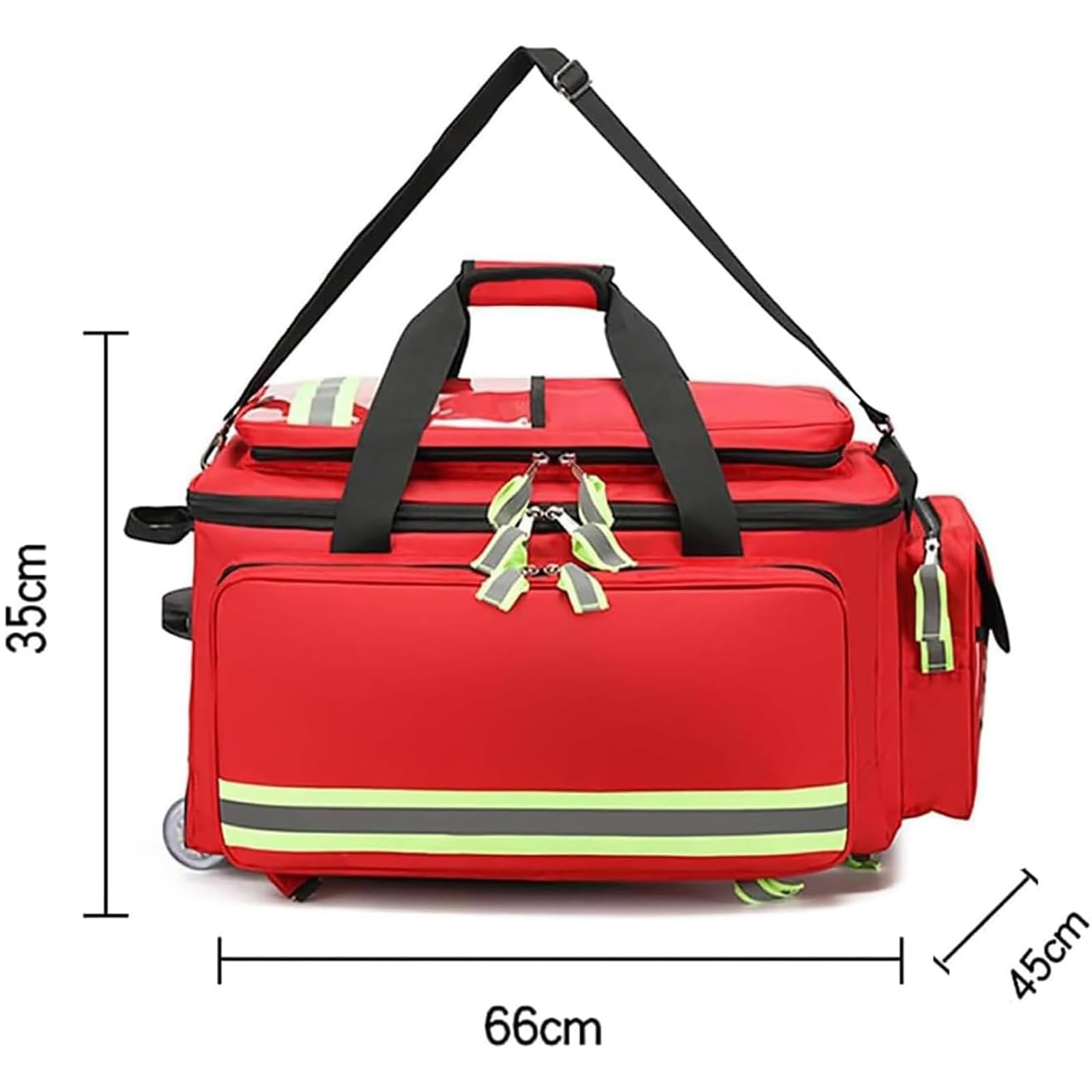 Bolsa médica con ruedas, carrito de primeros auxilios de gran capacidad con compartimentos, tiras reflectantes, asa telescópica, bolsa de emergencia Oxford impermeable para rescate al aire libre