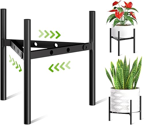 Miniatura 1 de Soporte para macetas ajustables para interiores, soporte de metal para plantas al aire libre, soporte de metal negro antioxidante para esquinas