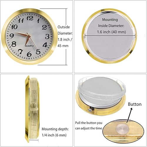 Miniatura 9 de HILLHOME Mini reloj de inserción de 1.8 pulgadas (1.772 in) movimiento de cuarzo redondo reloj en miniatura esfera blanca bisel tono plateado