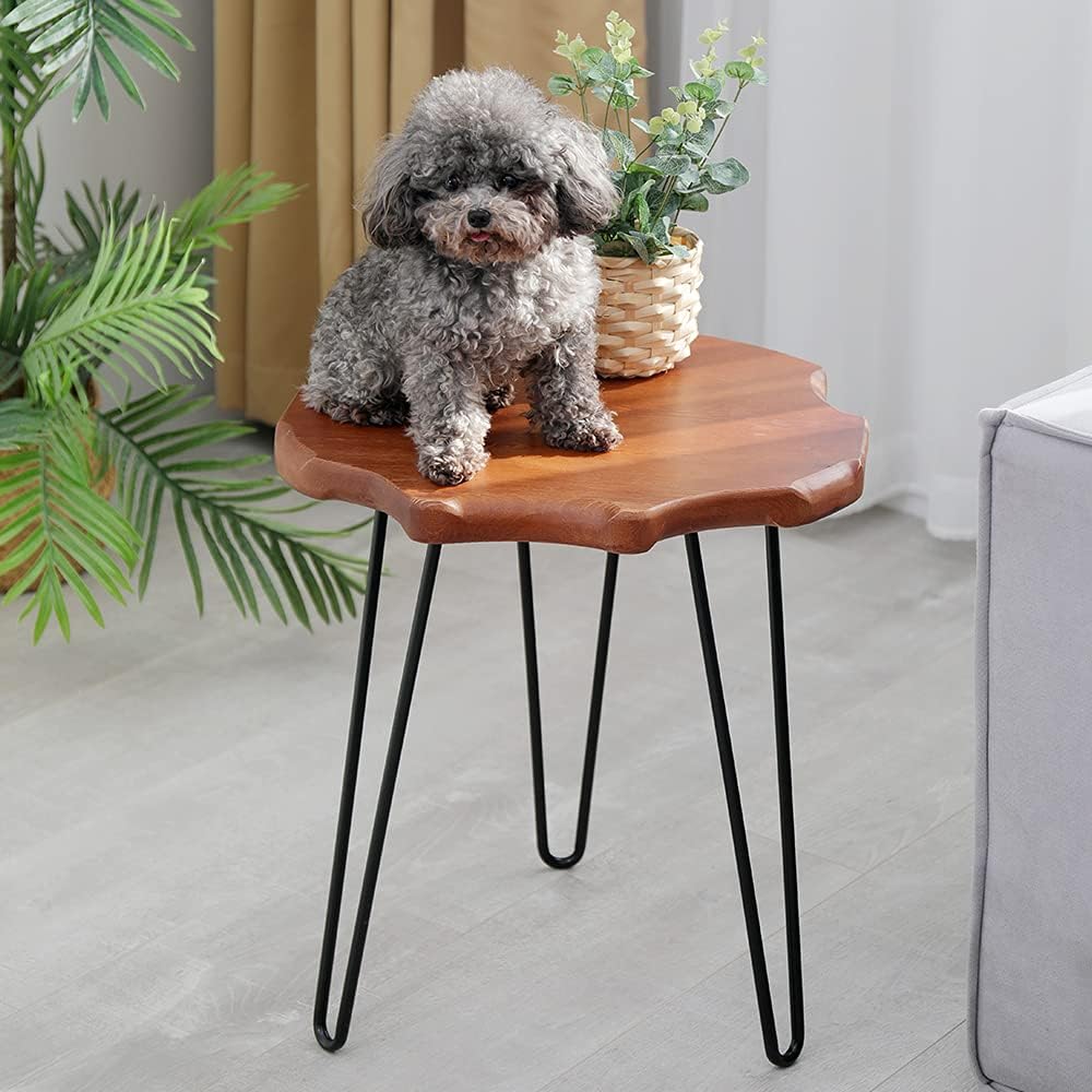 WELLAND Natural Edge Side Table with Hairpin Legs for Living Room Sofa, Bedroom, End Table for Farmhouse Decor, Pine Wood Tabletop, Easy Assebmly