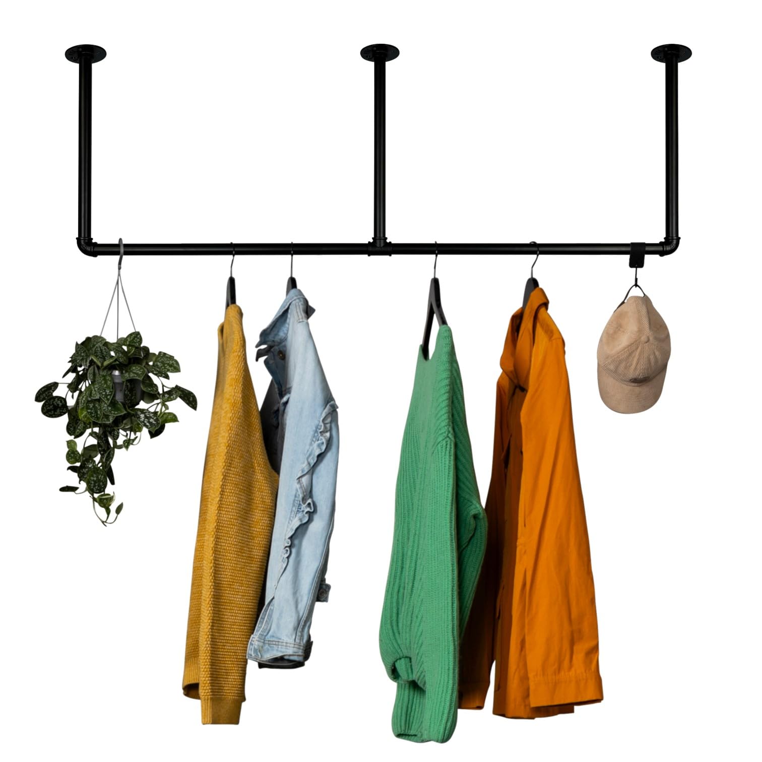 Industriële kledingstang, zwart, voor plafond, breedte 140 cm x hoogte Industriële kledingstang, zwart, voor plafond, breedte 140 cm x hoogte