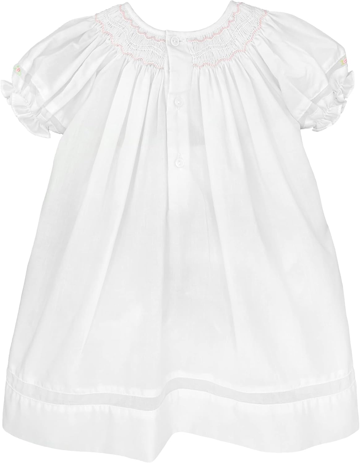 Petit Ami Baby Girls’ Smocked Daygown with Voile Insert, 24 Months, White