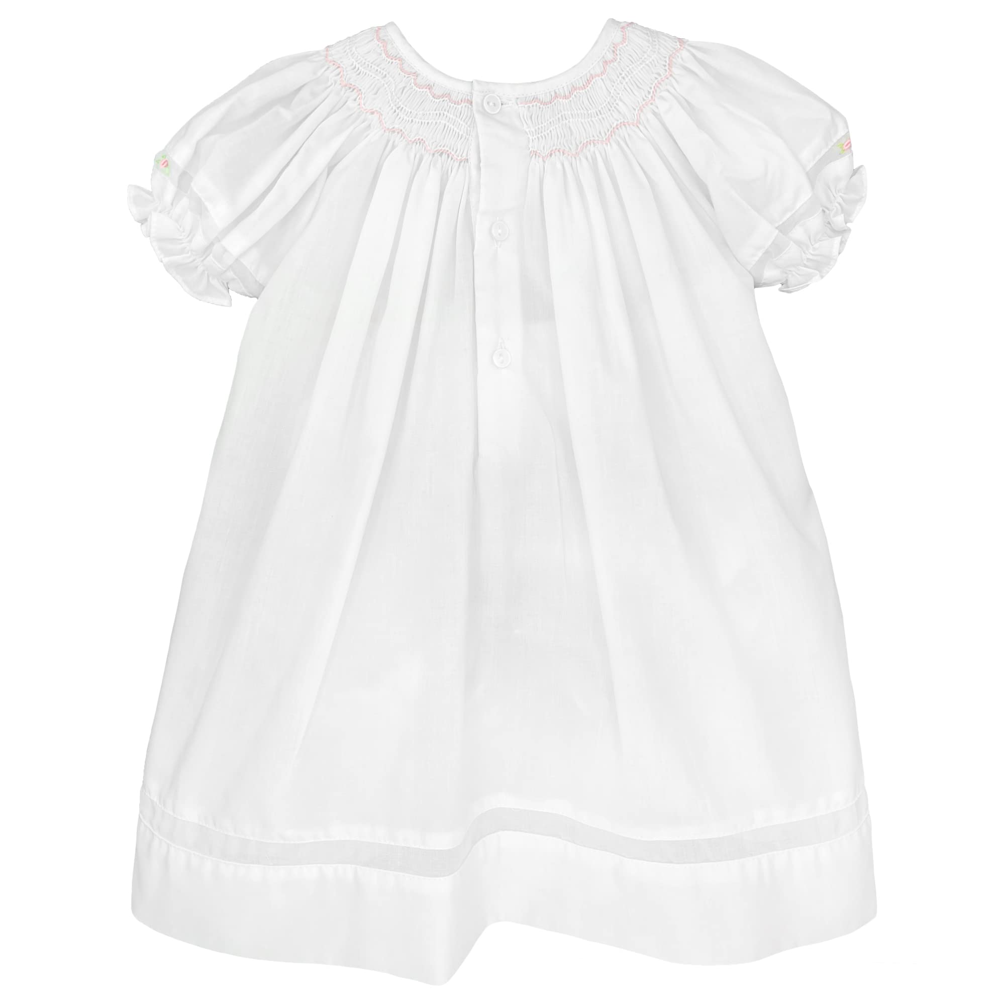 Petit Ami Baby Girls’ Smocked Daygown with Voile Insert, 12 Months, White