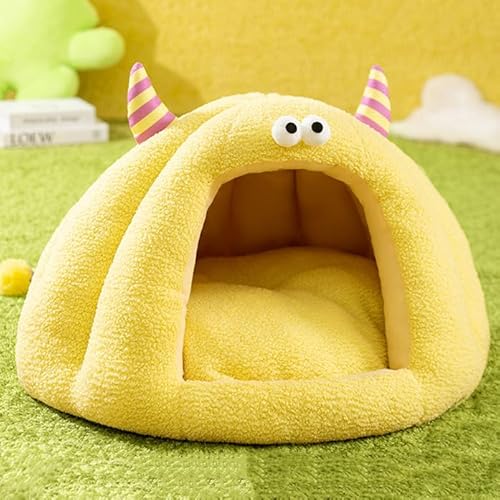 ペットベッド 猫 ハウス 暖かい 冬用 ふわふわ クッション付き ペットハウス 猫ハウス 保温 ぐっすり眠れる 寒さ対策 滑り止め 犬ベッド 猫ベッド 猫用 犬用 ハウス 犬猫用 小型犬向け 洗える ペット用品 イエロー S(35*35*35cm