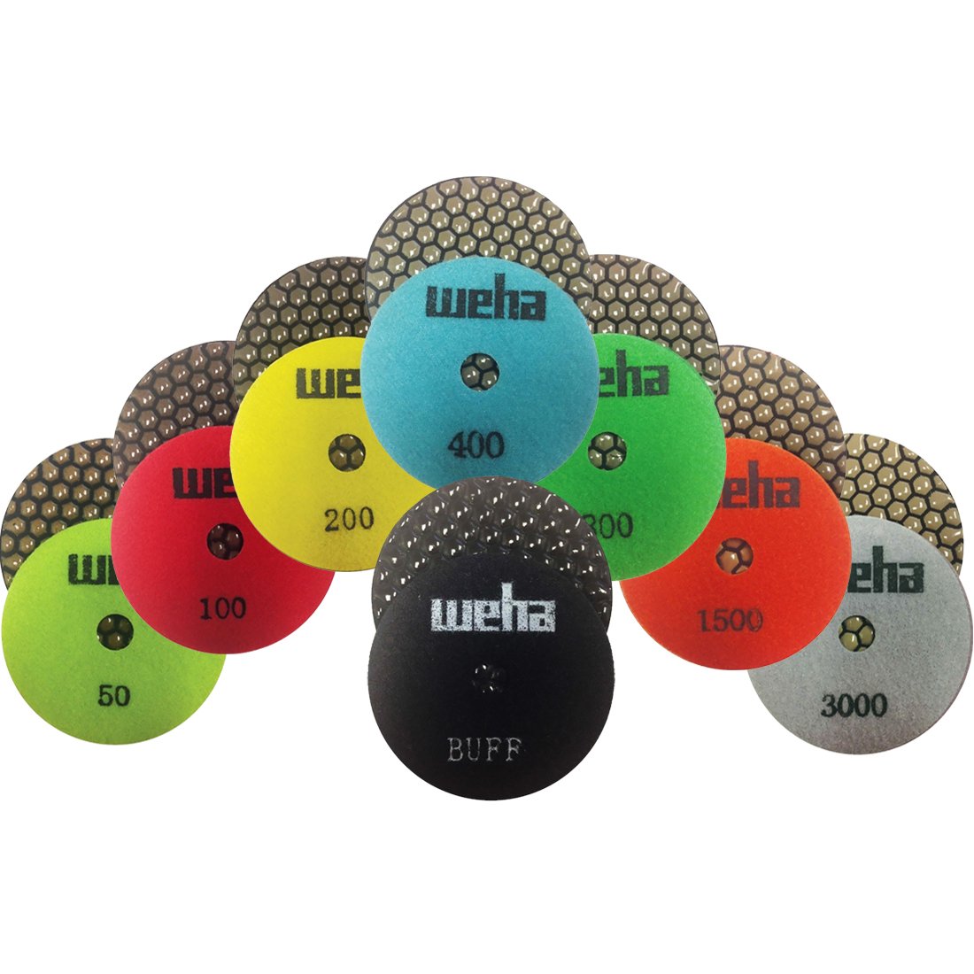 Weha 4 Inch Honeycomb Dry Diamond Polishing Pads - Set of 8