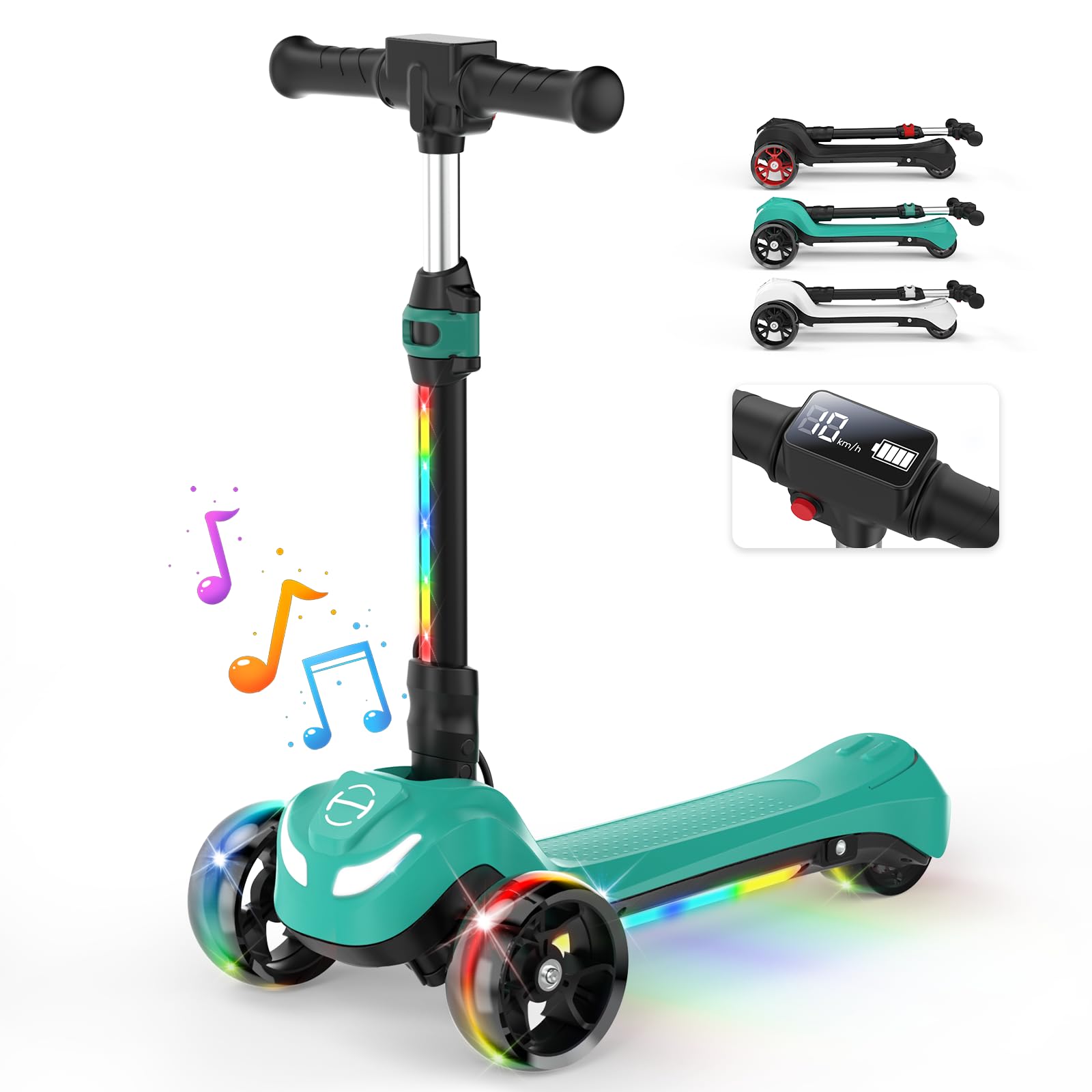 Electric Scooter for Kids Ages 3-12,3 Wheel Electric Scooter with Colorful Lights,Foldable and Adjustable Heights
