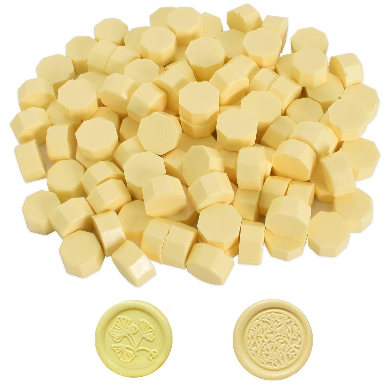 100pcs Sealing Wax Beads, Wax Seal, Octagon Beads for Seal Stamp Letters Envelopes Decoration Invitations Cards Gift Wrapping Crafts (Light Yellow)