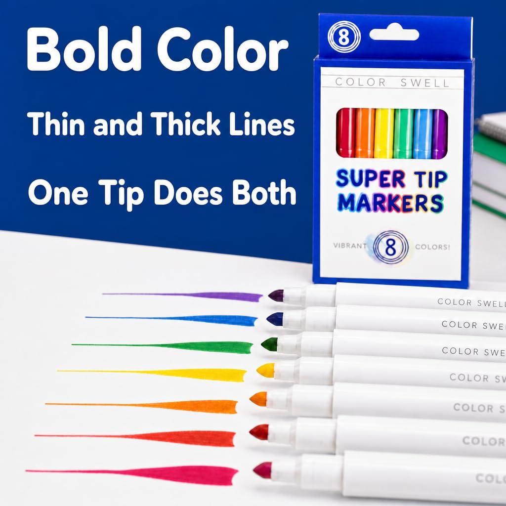 Color Swell Bulk Super Tip Markers, 18 Pack, 8 Colors per Pack (144 Total) image 2