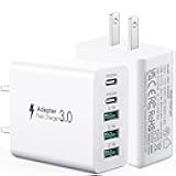 [2-Pack] USB C Charger Block, 5-in-1 50W Charging Blocks, Fast Wall Charger 20W Type C & 3.1A USB, Multiport Phone Charging Adapter for iPhone 16/15/14/13/12/11 Pro Max/iPad/Galaxy S23/Other Phones