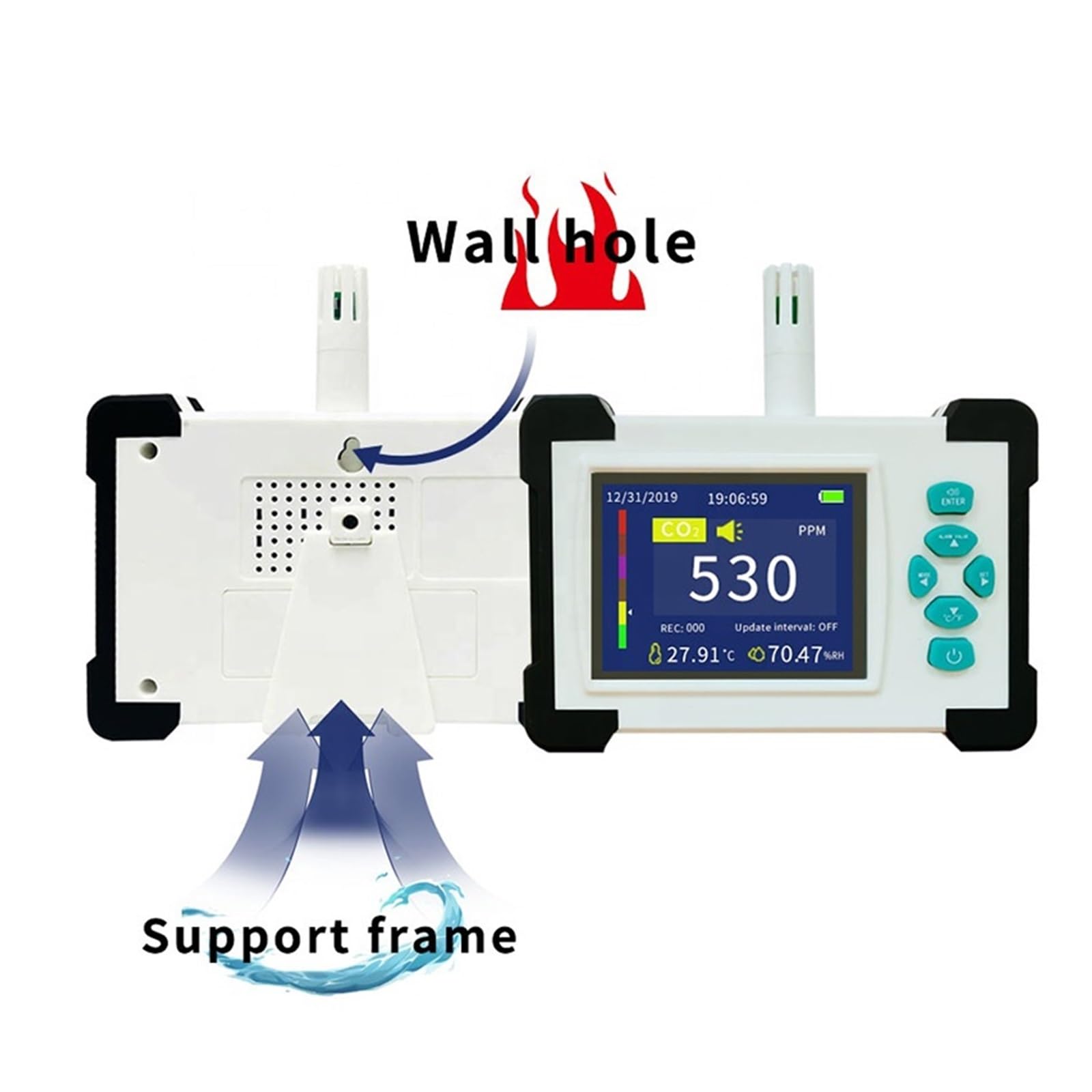 Professionelles Gasanalysator-Wachstumszelt, digitales CO2-Messgerät, Monitor for Gasspeicherdaten, Temperatur- und Luftfeuchtigkeitsmonitor for Zuhause, CO2-Luftqualität(SR-510)