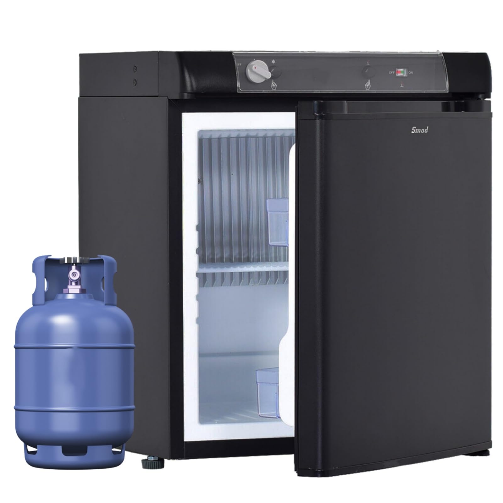 Smad Nevera Camper 40L, Nevera Trivalente-Gas 12V 230V, Camping Frigorifico Trivalente para Caravanas, Autocaravanas, Furgonetas, Garajes, Camiones, Casas Móviles, Sin Ruido, Absorción