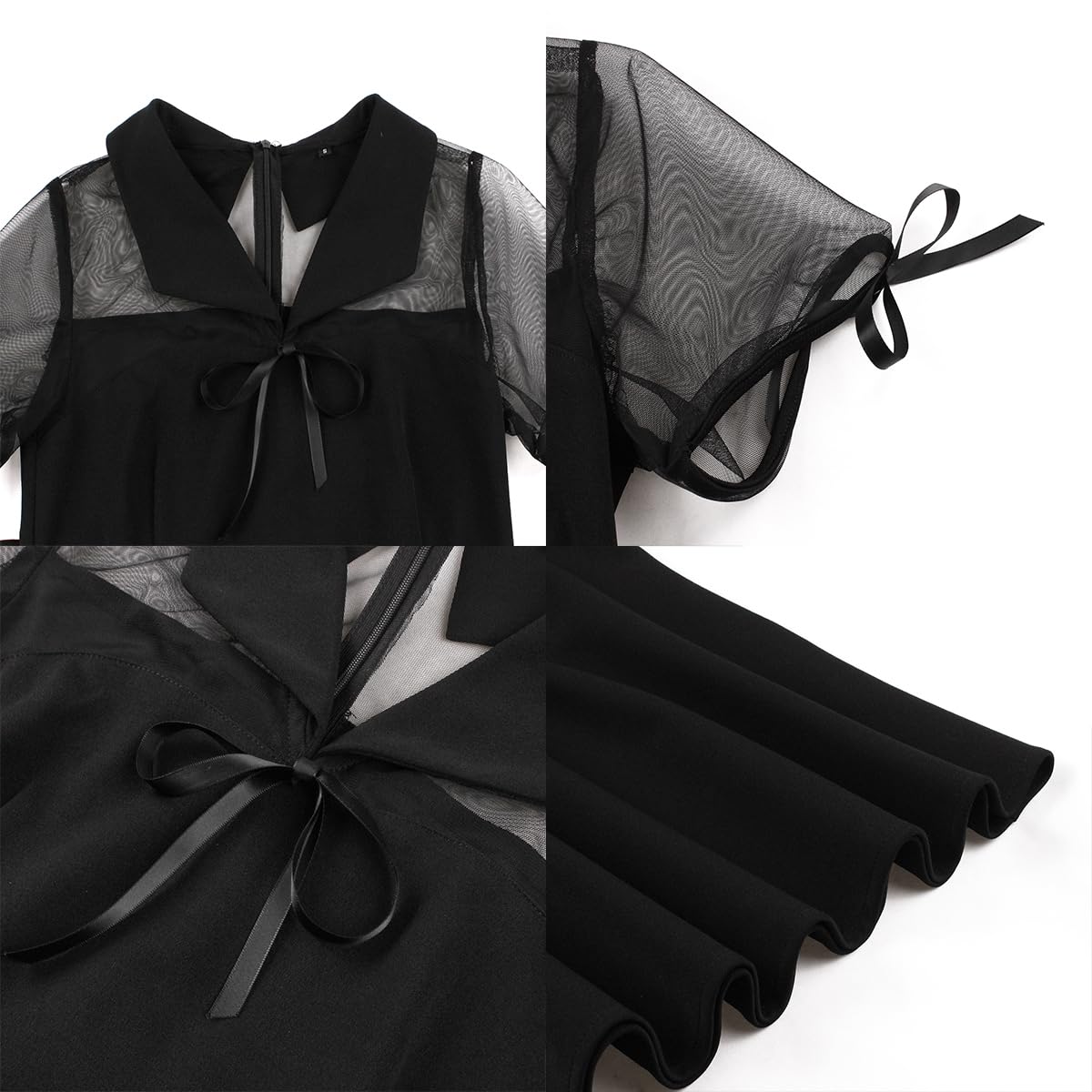 ODIZLI Robe rétro années 1950 en maille à manches courtes bouffantes pour femme - Robe de cocktail style années 50