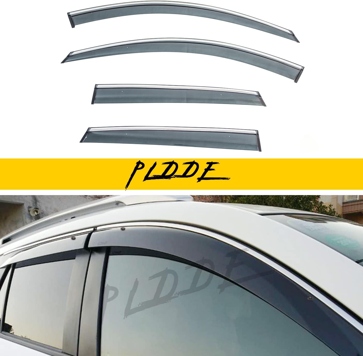 4X Window Visors Compatible With 2014-2021 Mazda 6 Smoke Tint With Chrome Trim Smoke Tint With Chrome Trim Outside Mount Tape On/Clip On Style PVC Sun Rain Guard Vent