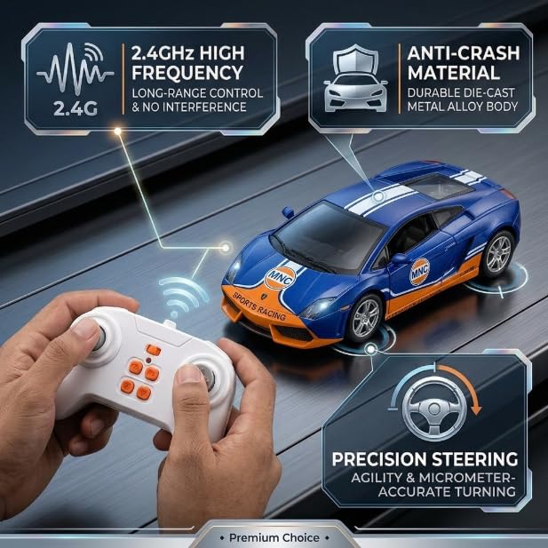 Image of Mini RC Car 1:64 Scale Remote Control Car for Kids, App Controlled Electric Racing Toy with LED Lights, Rechargeable Battery, 2.4GHz Control System, Birthday Gift for Boys & Girls (Blue)