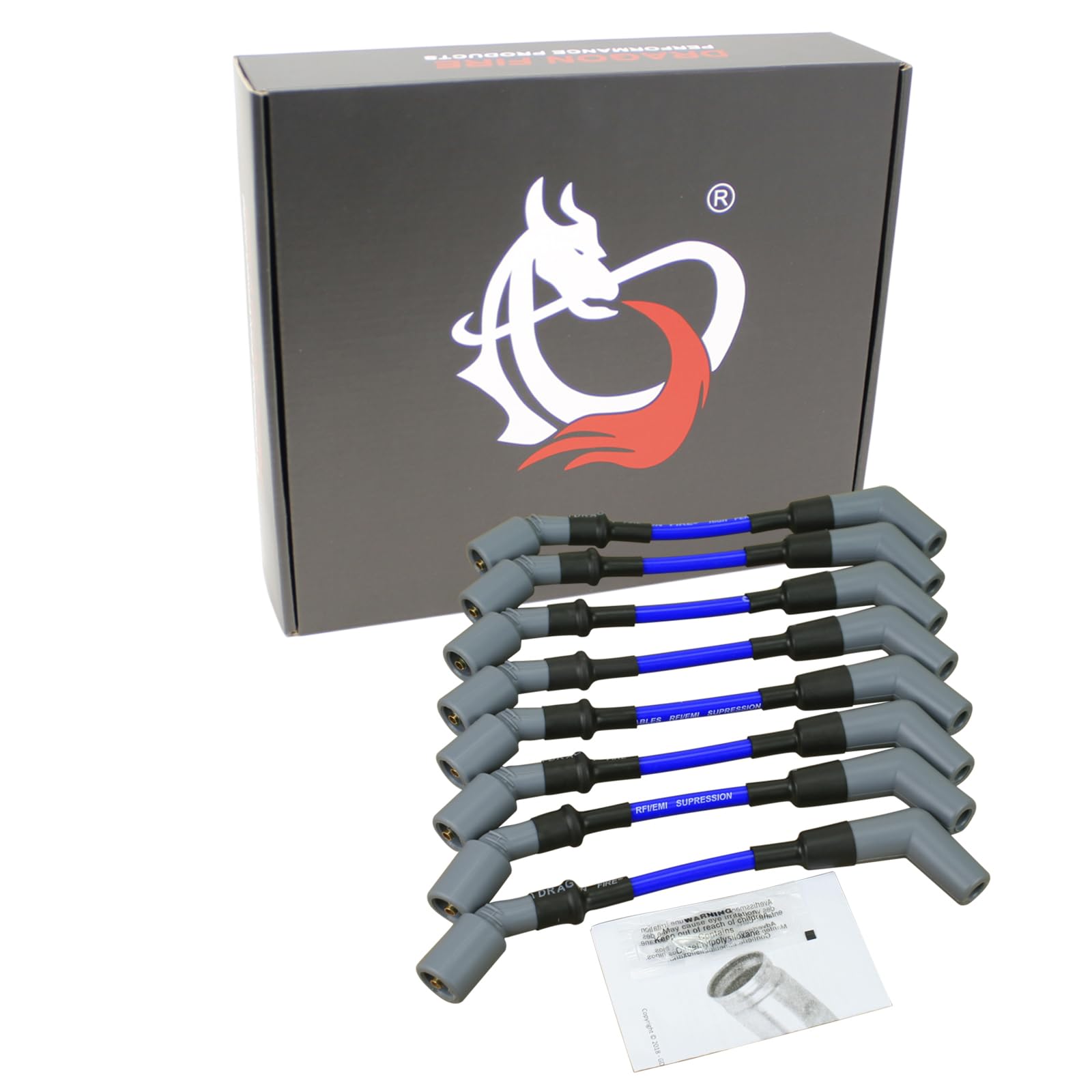 AIP Electronics Dragon FIRE Performance Street Series Blue Direct Fit 8.5mm Low Ohm Spark Plug Wire Set Compatible with 1997-2019 Chevrolet Cadillac
