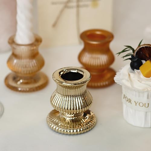 Miniatura 5 de WDHODEC Gold Candlestick Holders 12PCS Glass Taper Candle Holders for Table Centerpiece Colorful Candle Sticks for Wedding, Party and Festival