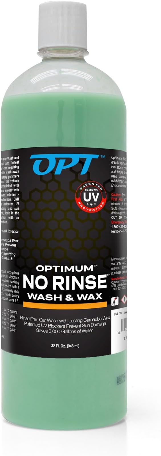 Optimum No Rinse Wash and Wax – Rinseless Car Wash Formulated with Carnauba Wax with UV Protection - For Cars, RVs, Trucks, Motorcycles and more (32 Oz)