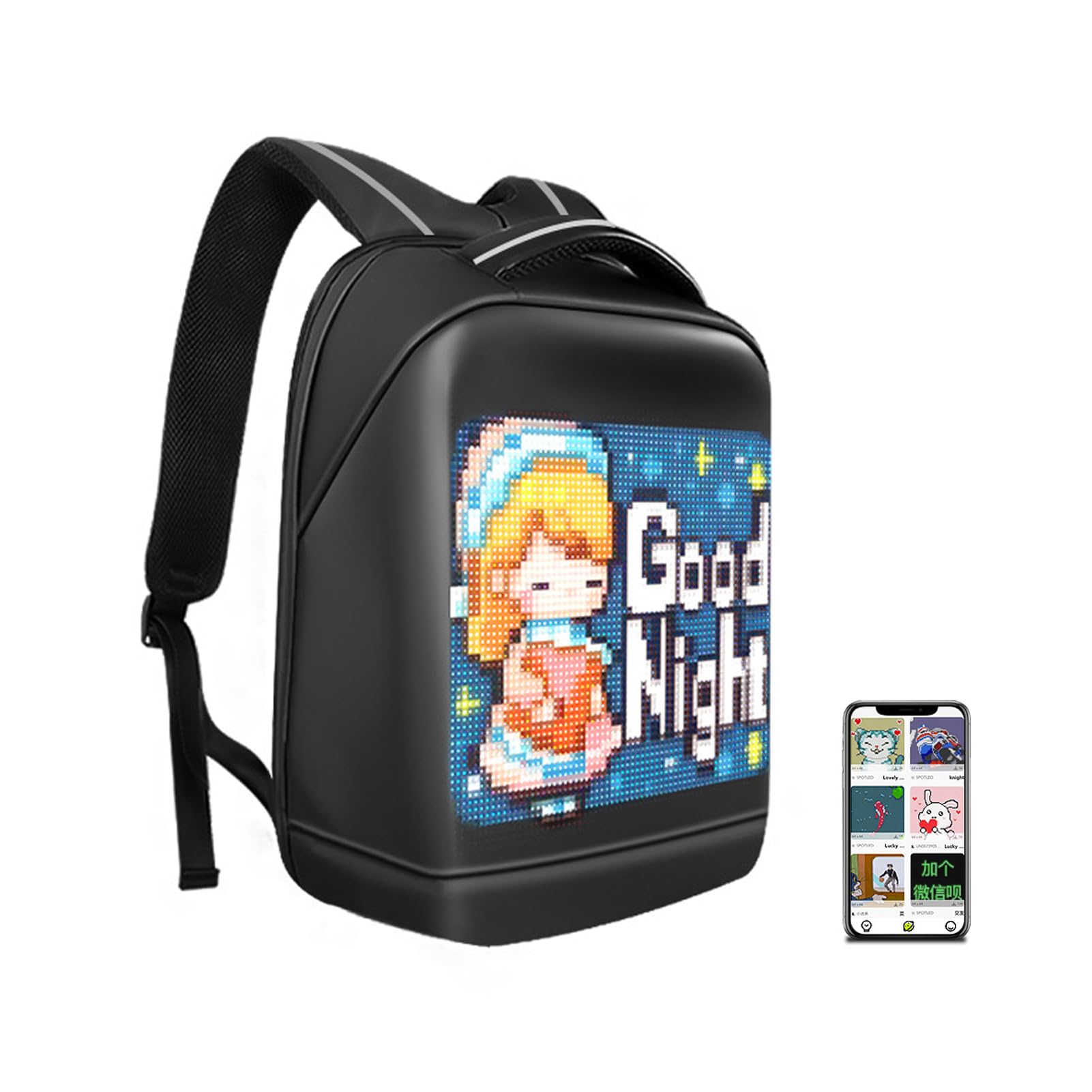 Bluetooth LED Backpack - Waterproof Fashionable Pixel Backpack with Reflective Straps & Programmable Display, APP Control Shoulders Bag for Party DIY