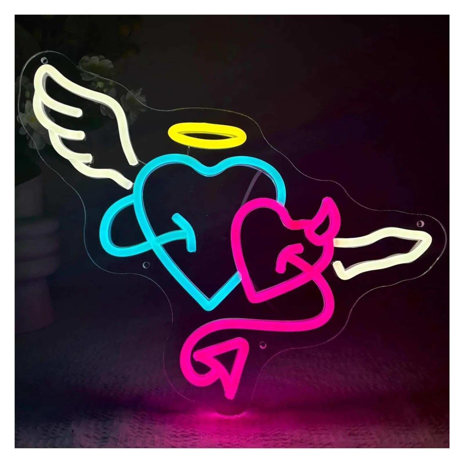 Wiszące neony artystyczne Anioł Diabeł Neon Serce Led Light Możliwość Przyciemniania USB Do Sypialni Bar Party Salon Ślub Walentynki Dekoracje Ścienne