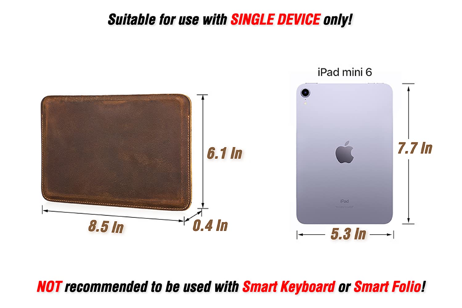 CataPurus Top Grain Leather 8.3" Slim Tablet Protective Case, Solid Minimalist Vintage Design, Fully Handmade, Compatible with 8.3" iPad mini 6 iPad mini 7.9" & Other Tablets, Coffee 8.3 Inch