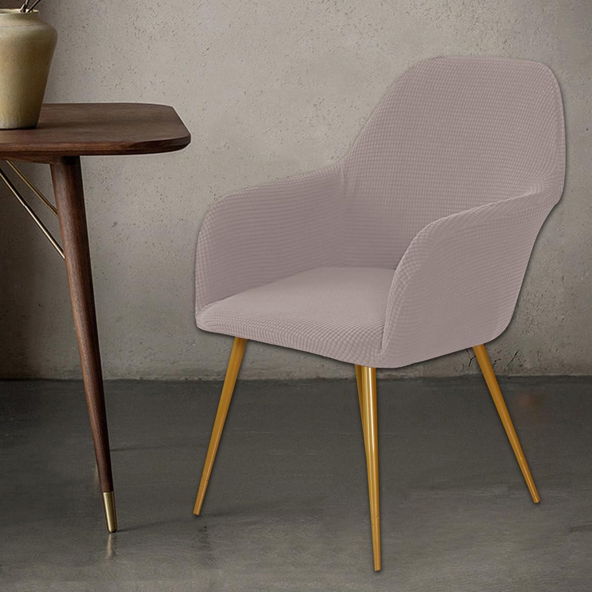 Dining Chair Covers Upholstered Side Dining Chair Cover Slipcover Curved Back Chair Cover Accent Chair Slipcover Armchair Cover Modern Curved Back Armrests Chair Protector (Taupe, 2PCS)