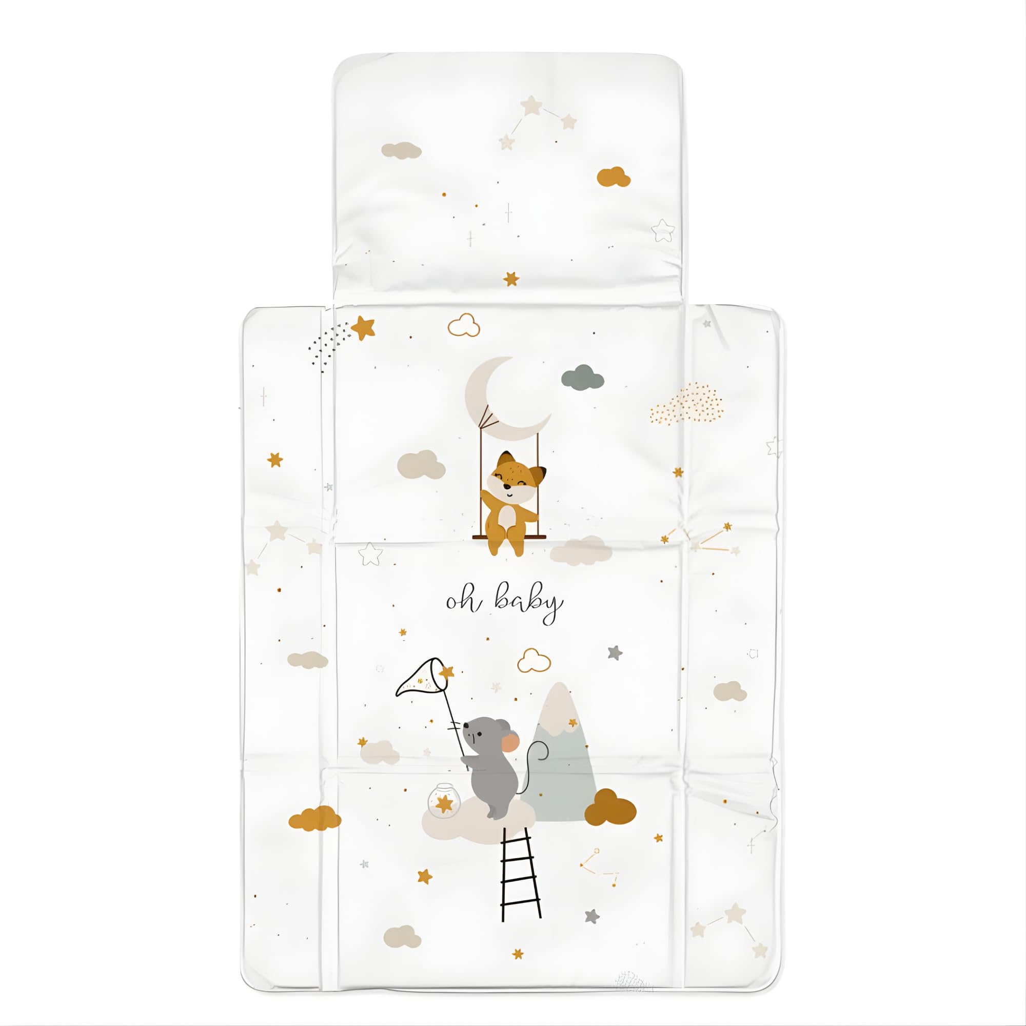 Matelas à Langer de Voyage Pliable - Tapis à Langer Bébé Imperméable et Portable, 77 × 44cm, Rembourré et Facile à Nettoyer, Gain de Place, Motif Souris